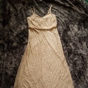 Adrianna Papell Art Deco Champagne Blouson Dress